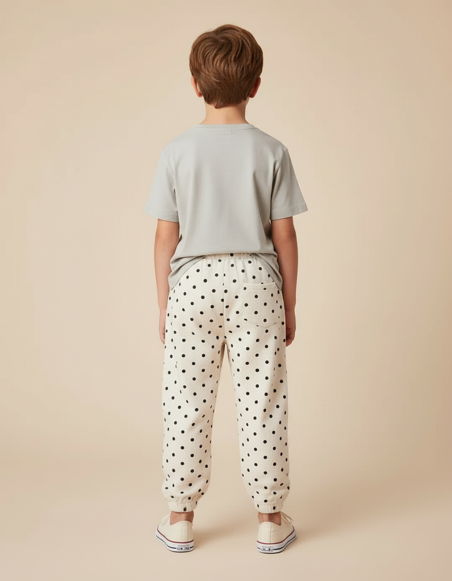 Pantalon Blanc À Pois Noir Décontracté Ample Enfant - Molleton - vue 2