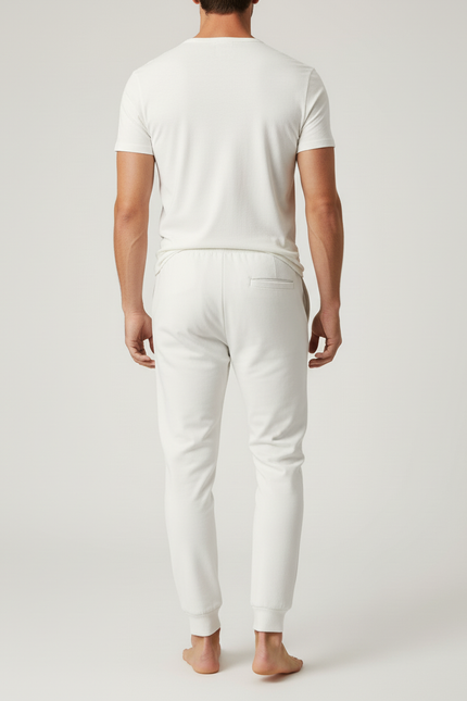 Pantalon Blanc Jogging Cordon Décontracté Confortable Homme - Molleton - vue 2