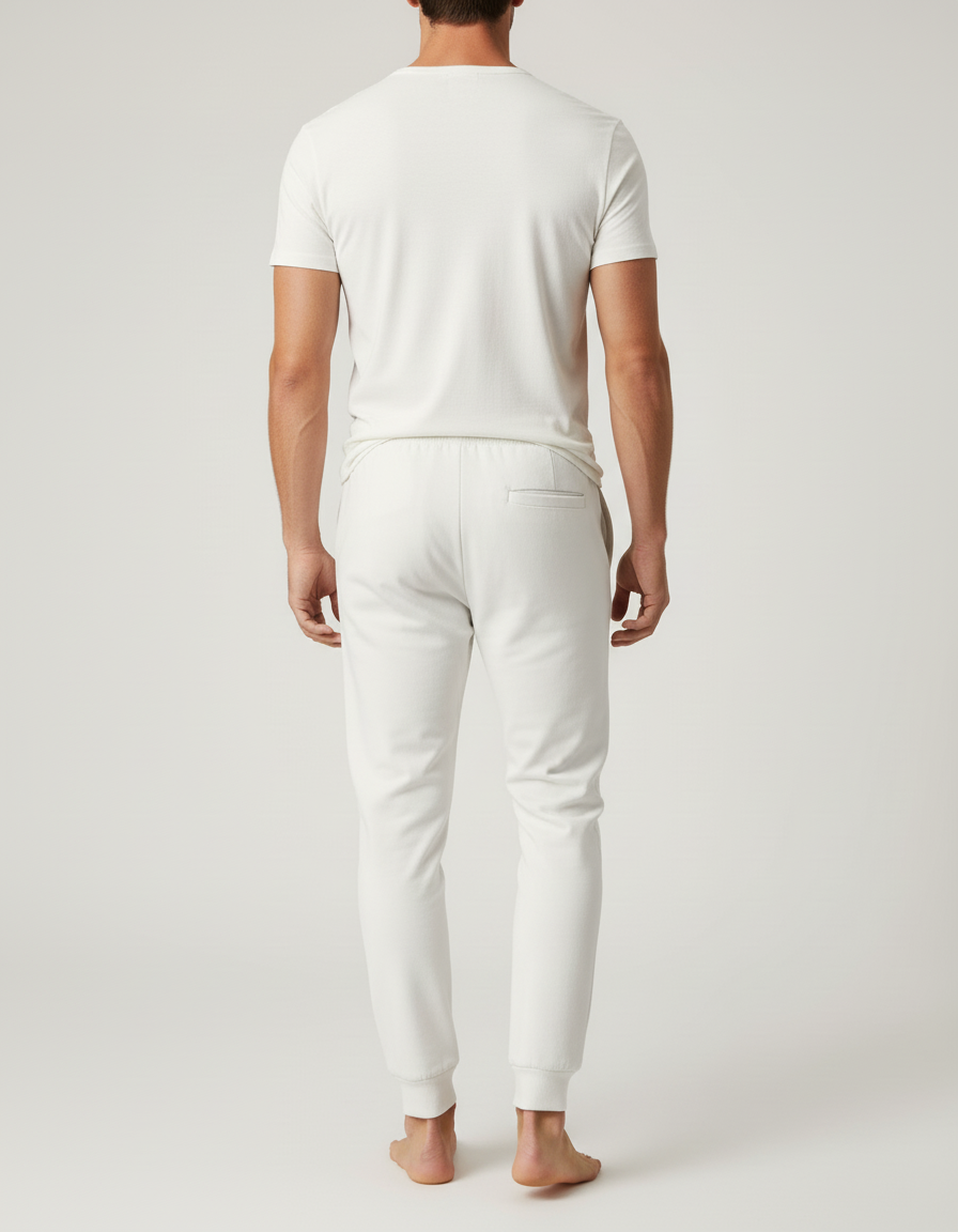 Pantalon Blanc Jogging Cordon Décontracté Confortable Homme - Molleton - vue 2