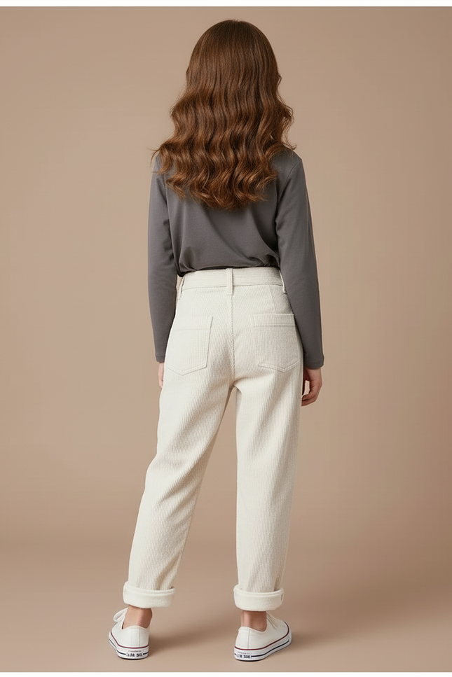 Pantalon Blanc Côtelé Enfant Ample Confortable Chaud - Beige Cordé - vue 2