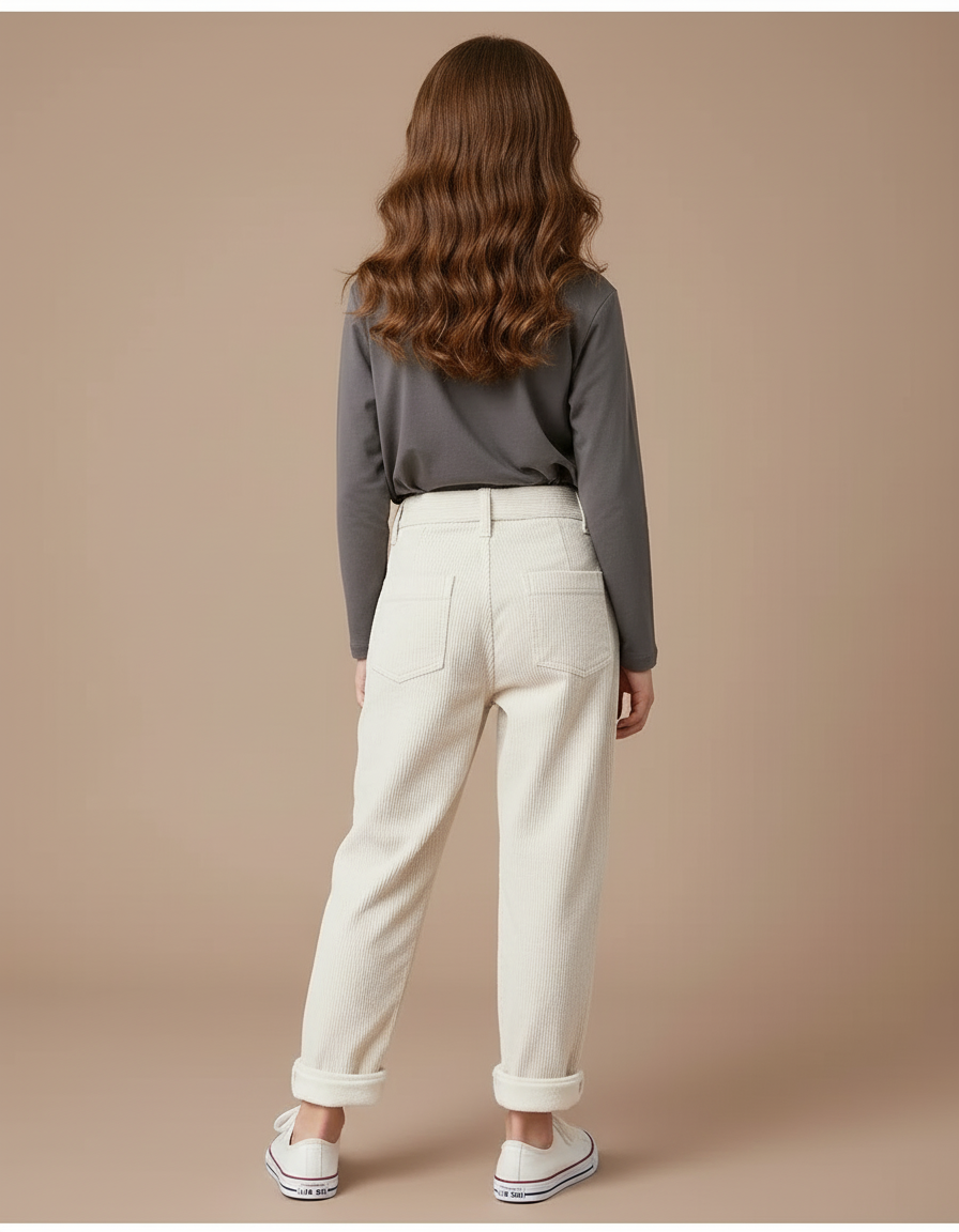 Pantalon Blanc Côtelé Enfant Ample Confortable Chaud - Beige Cordé - vue 2