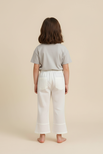 Pantalon Blanc Évasé Coton Texturé Enfant - vue 2