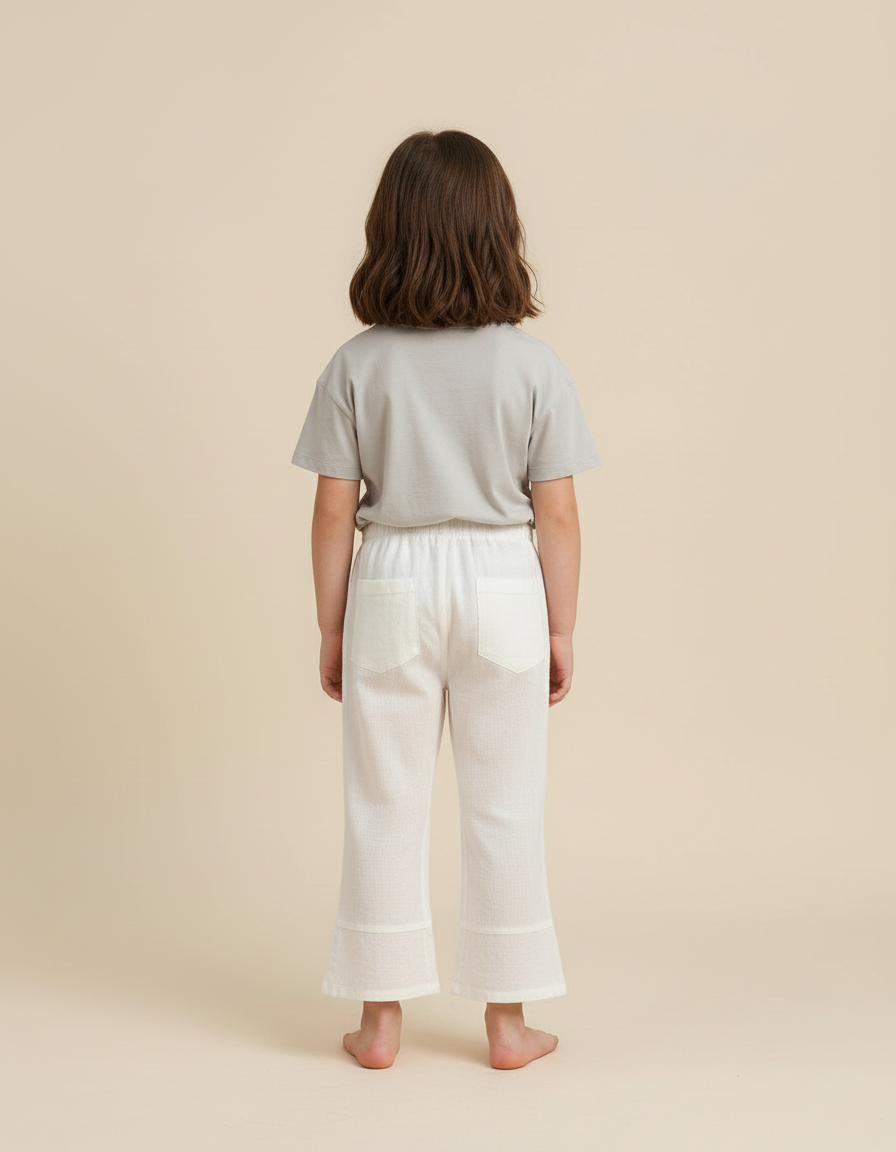 Pantalon Blanc Évasé Coton Texturé Enfant - vue 2