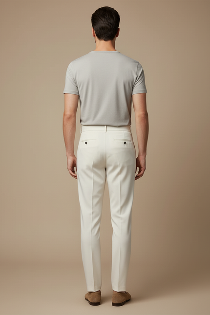 Pantalon Blanc Homme Plissé Taille Haute Élégant - Gabardine - vue 2