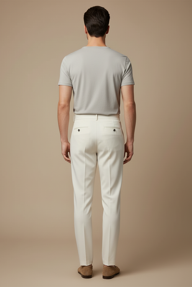 Pantalon Blanc Homme Plissé Taille Haute Élégant - Gabardine - vue 2