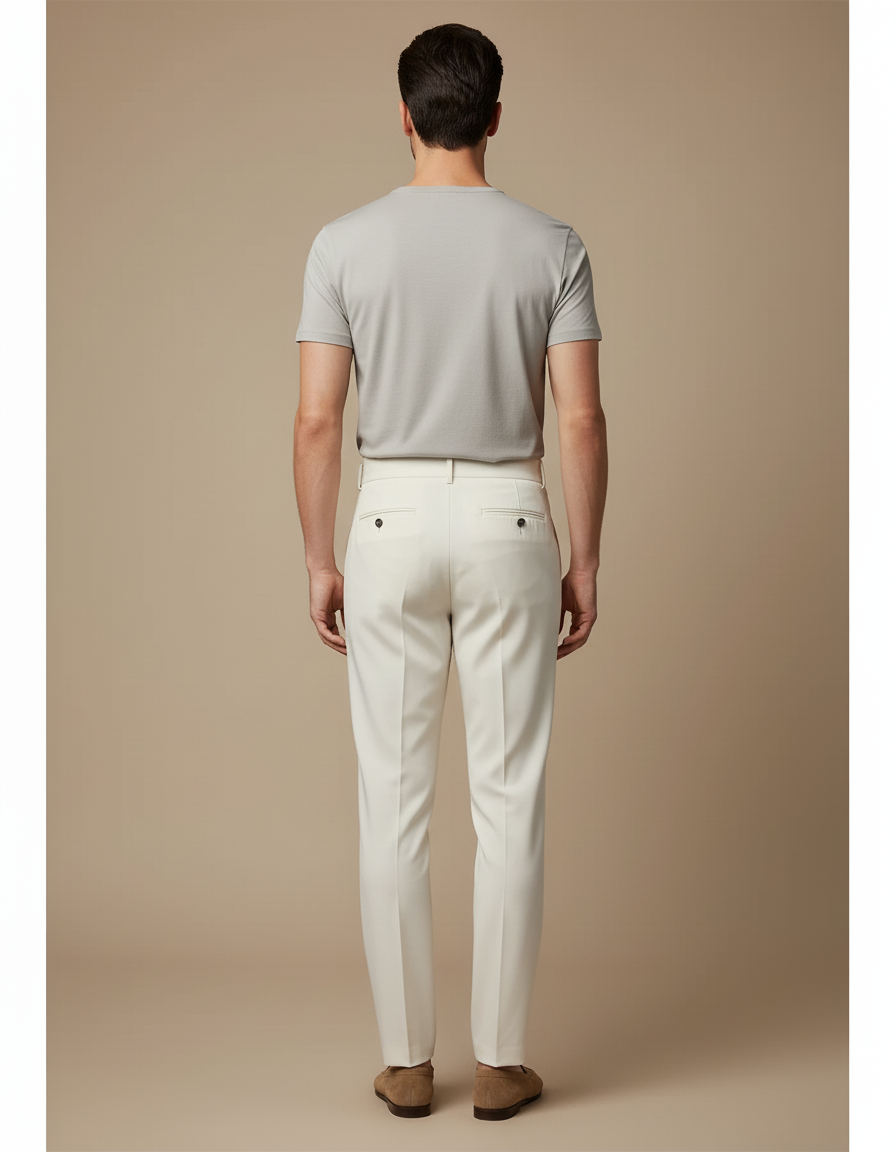 Pantalon Blanc Homme Plissé Taille Haute Élégant - Gabardine - vue 2