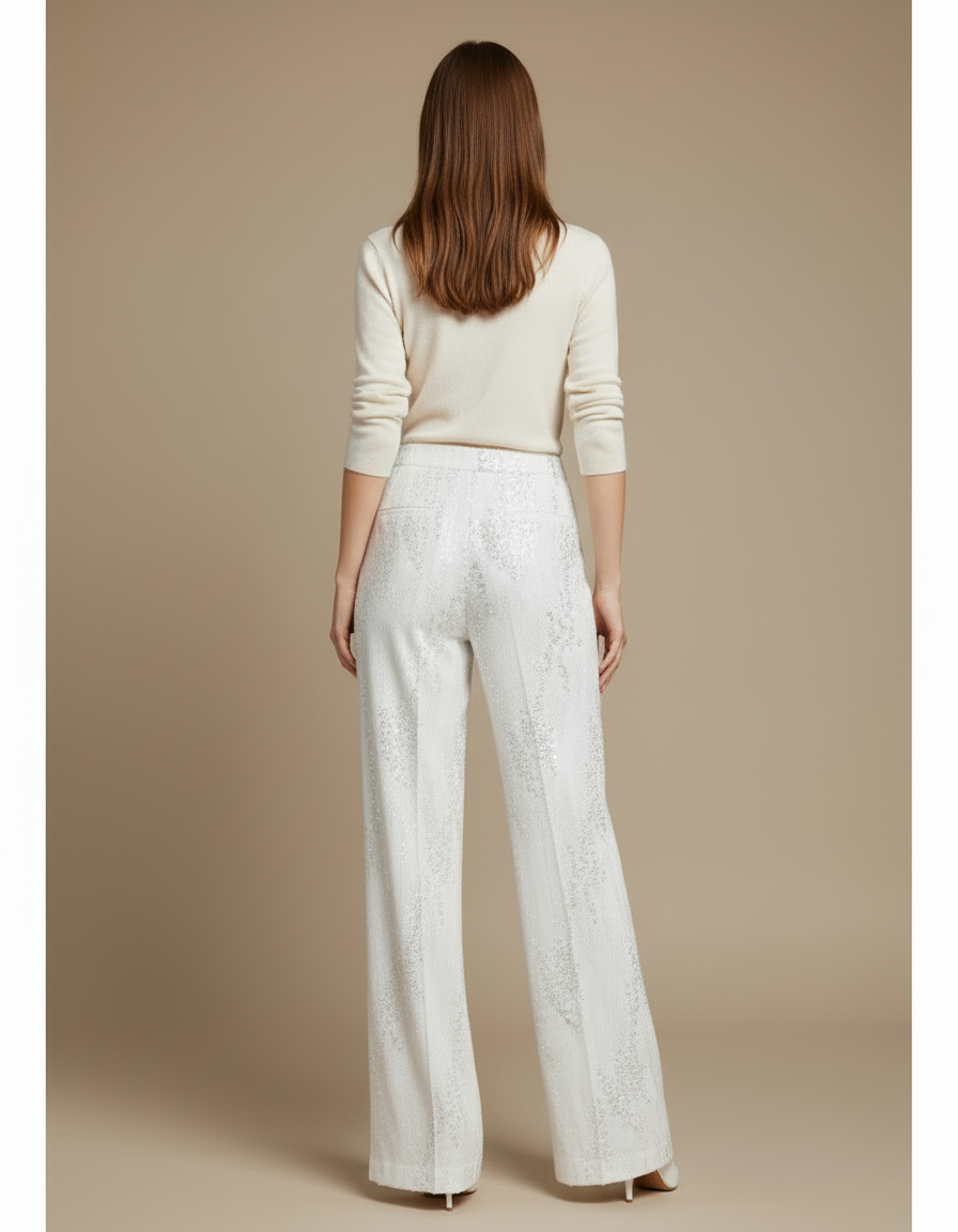 Pantalon Sequin Blanc - Polyester - vue 2