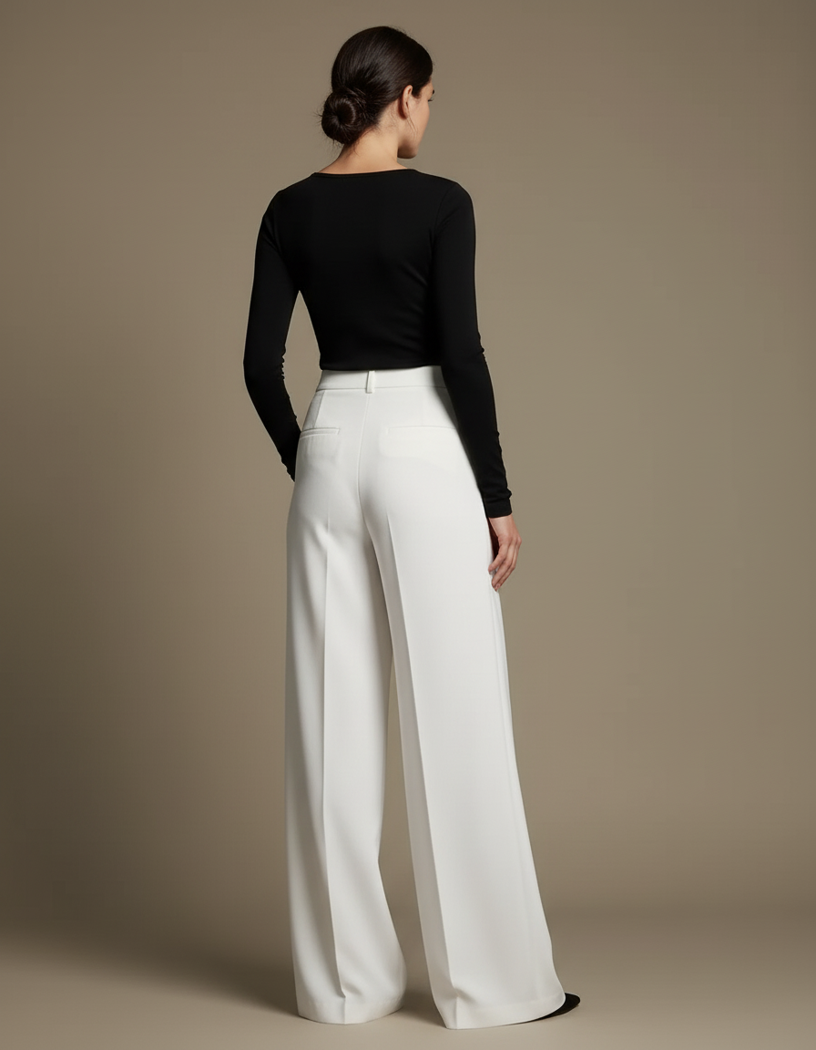 Pantalon Blanc Ample Fluide Élégant Taille Haute - Polyester - vue 2