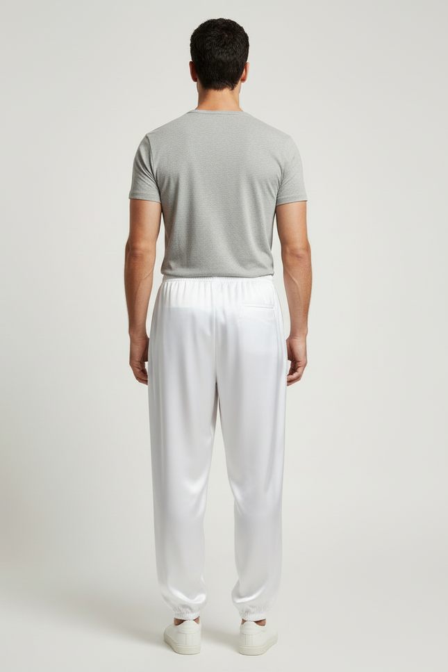 Pantalon Blanc Satiné Ample Élastique Sport Homme - vue 2