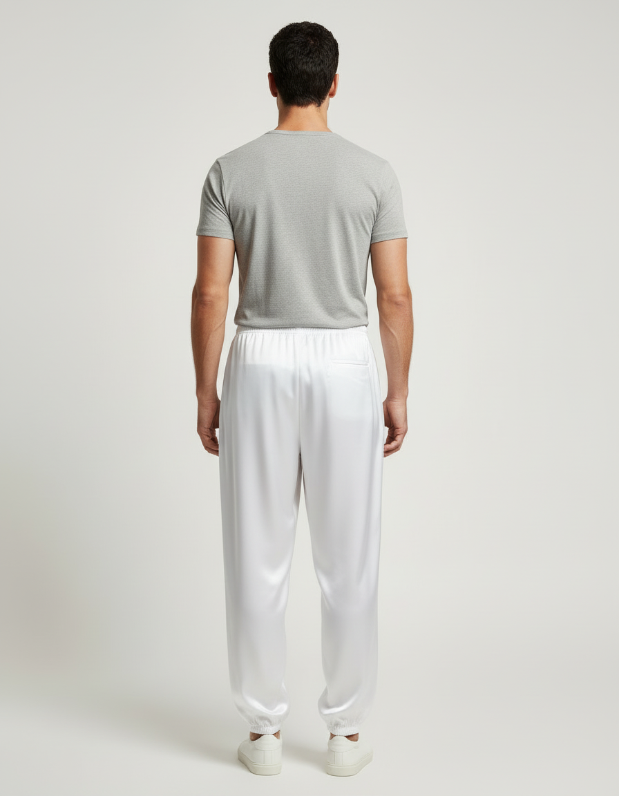 Pantalon Blanc Satiné Ample Élastique Sport Homme - vue 2