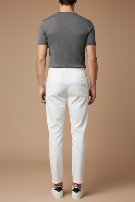Pantalon Blanc Homme Élégant Ceinture Décontracté Slim - Gabardine - vue 2
