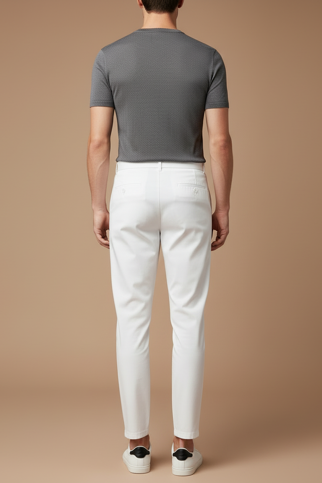 Pantalon Blanc Homme Élégant Ceinture Décontracté Slim - Gabardine - vue 2