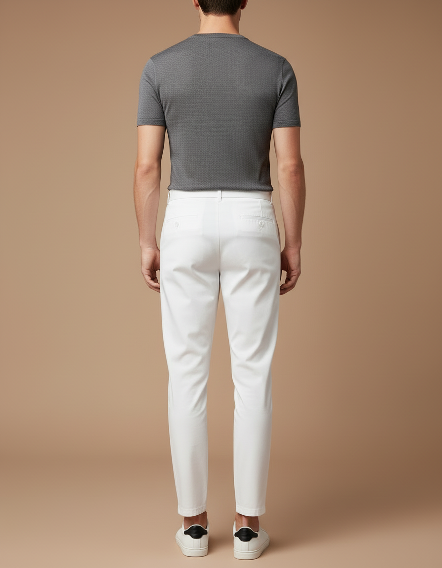 Pantalon Blanc Homme Élégant Ceinture Décontracté Slim - Gabardine - vue 2