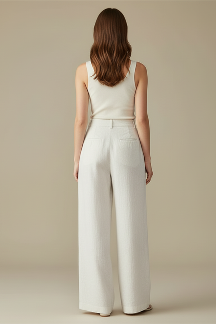Pantalon Lin Blanc Doublé Femme - vue 2