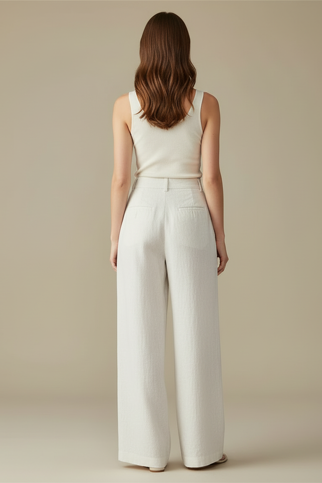 Pantalon Lin Blanc Doublé Femme - vue 2