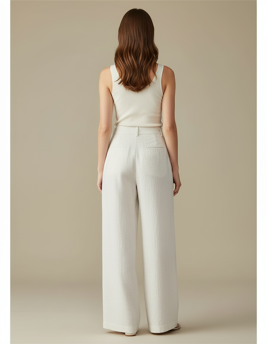 Pantalon Lin Blanc Doublé Femme - vue 2