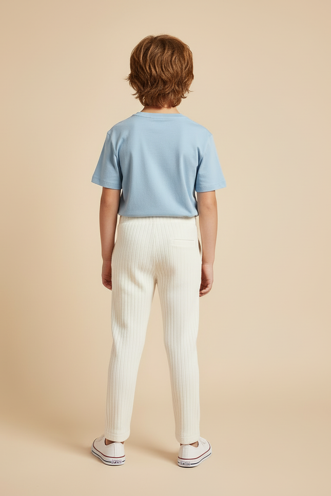 Pantalon Blanc Côtelé Tricoté Confortable Enfant - Maille - vue 2