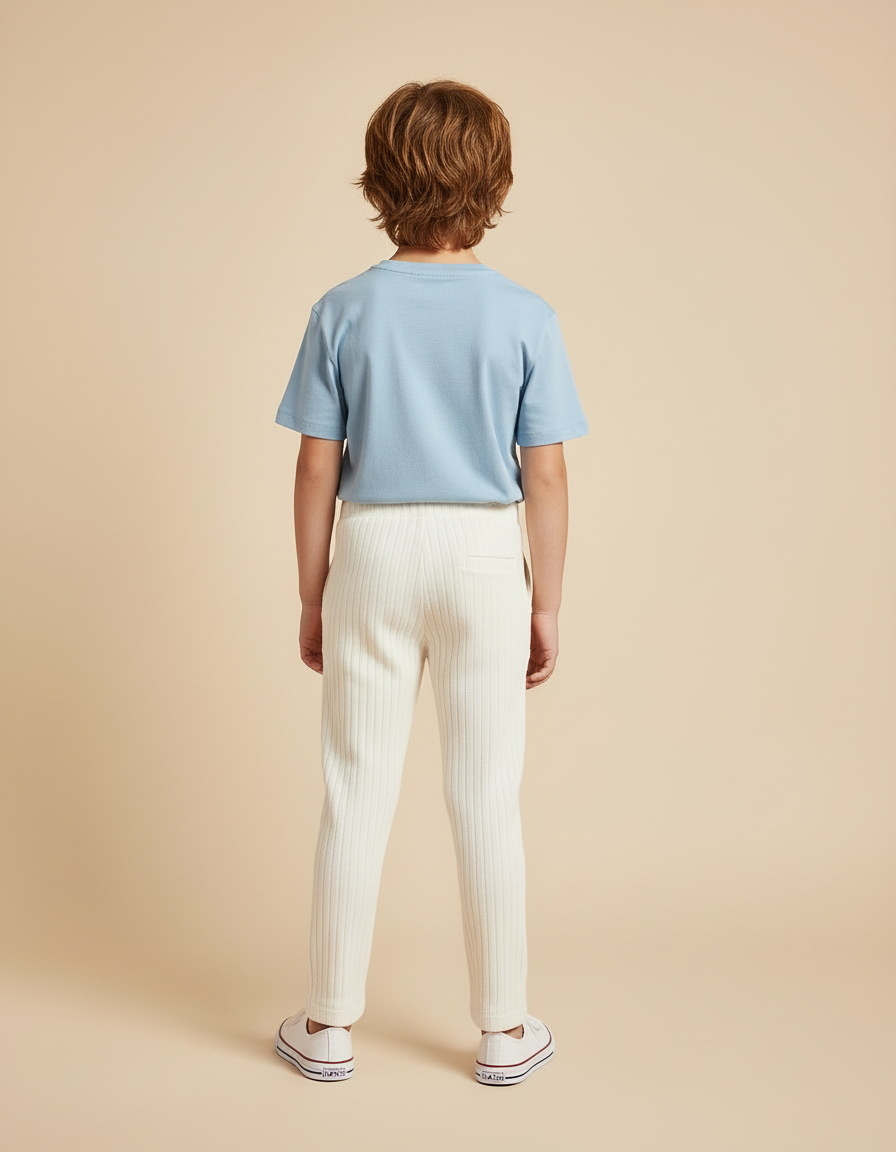 Pantalon Blanc Côtelé Tricoté Confortable Enfant - Maille - vue 2