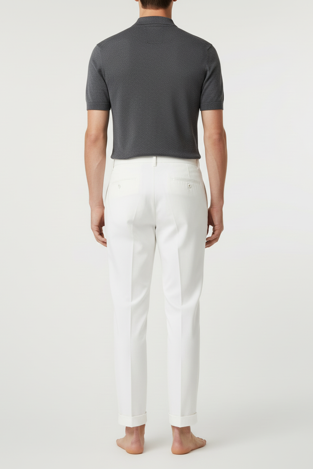 Pantalon Blanc Homme Droit Plissé Habillé Coton Élégant - Gabardine - vue 2