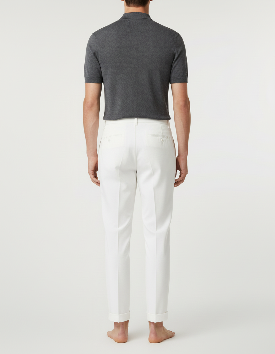 Pantalon Blanc Homme Droit Plissé Habillé Coton Élégant - Gabardine - vue 2