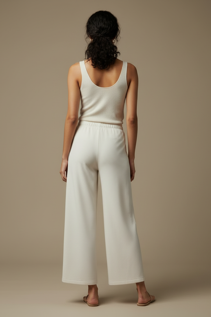 Pantalon Blanc Ample Texturé Décontracté Femme - Maille - vue 2