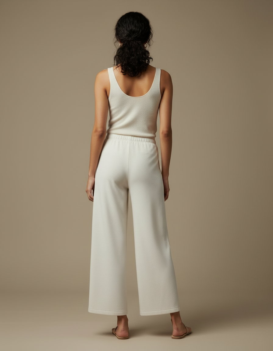 Pantalon Blanc Ample Texturé Décontracté Femme - Maille - vue 2