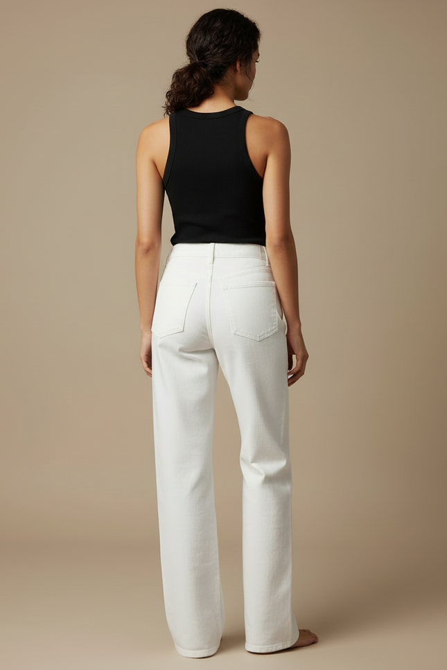 Pantalon Blanc Large Denim Taille Haute Femme - Jean - vue 2