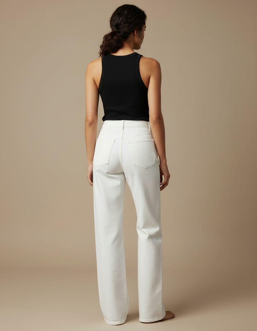 Pantalon Blanc Large Denim Taille Haute Femme - Jean - vue 2