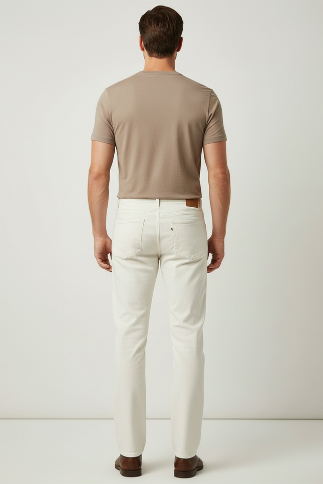 Pantalon Blanc Coton Stretch Slim Homme Décontracté - Jean - vue 2