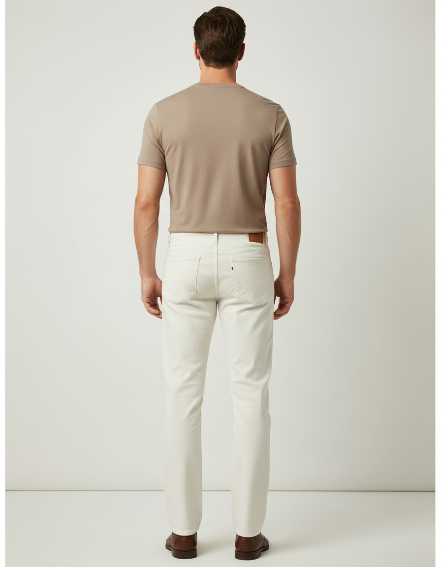 Pantalon Blanc Coton Stretch Slim Homme Décontracté - Jean - vue 2