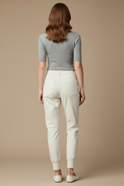 Pantalon Blanc Coton Jogger Décontracté Femme - vue 2