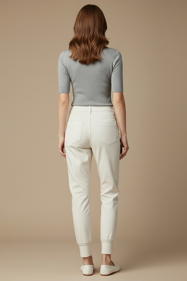 Pantalon Blanc Coton Jogger Décontracté Femme - vue 2