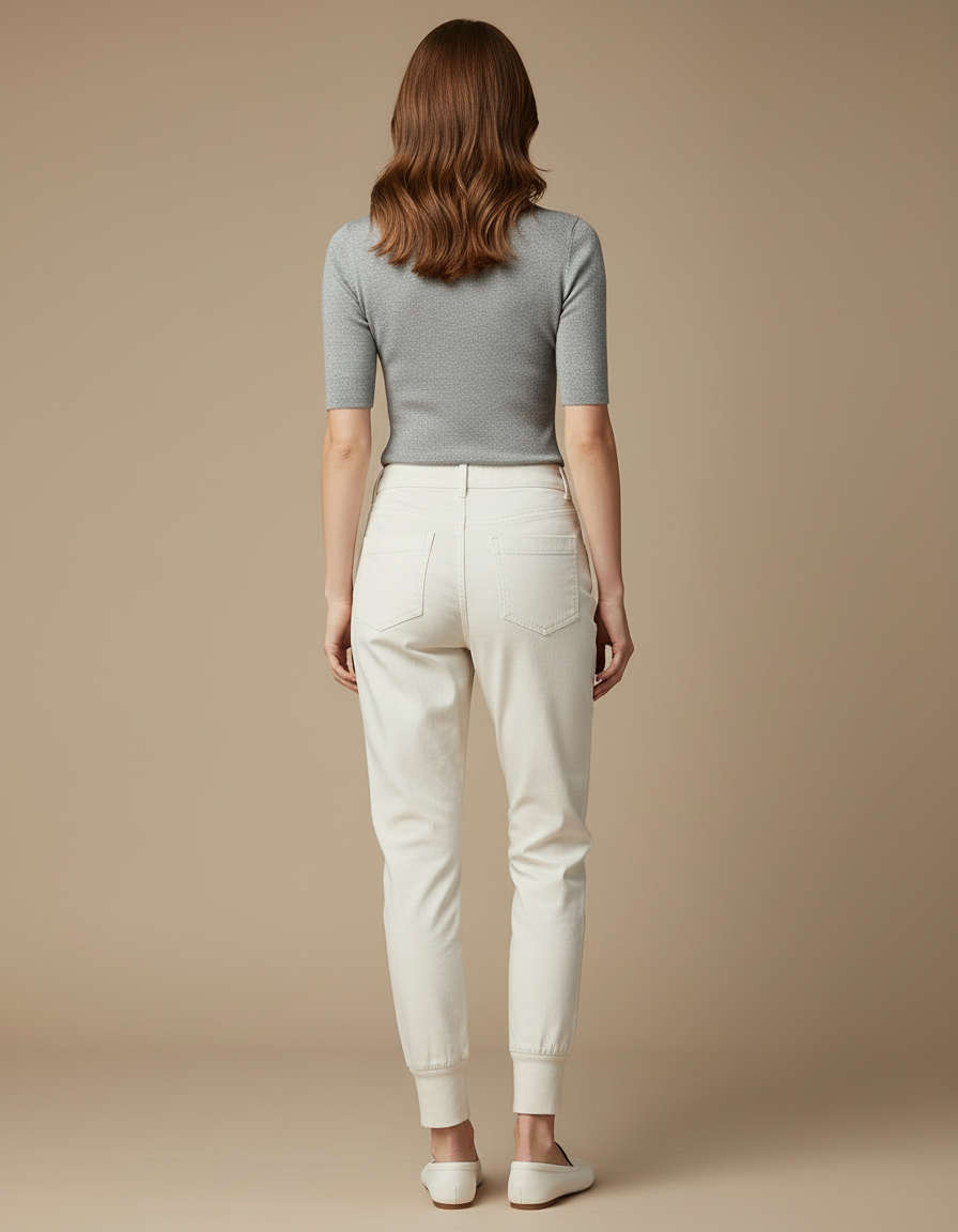 Pantalon Blanc Coton Jogger Décontracté Femme - vue 2