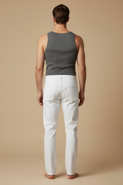 Pantalon Blanc Homme Droit Coton Décontracté Simple - Jean - vue 2