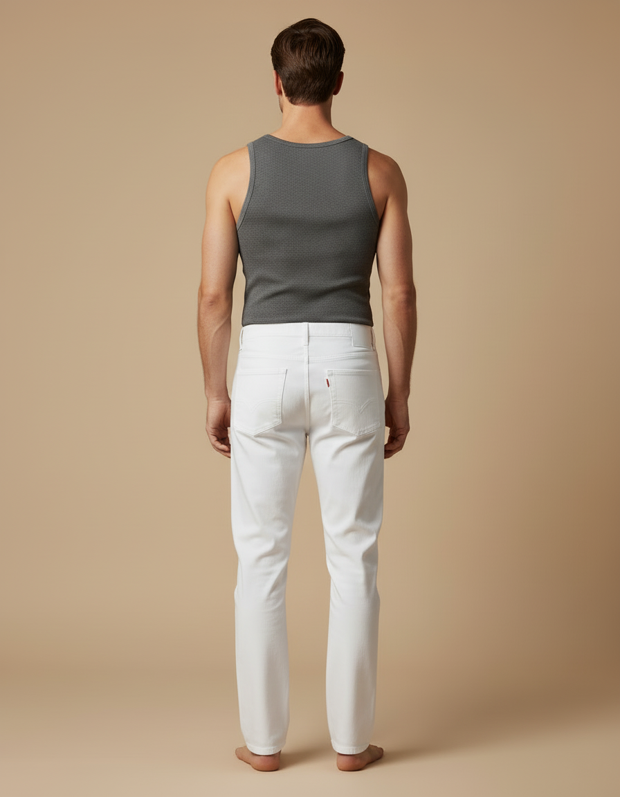 Pantalon Blanc Homme Droit Coton Décontracté Simple - Jean - vue 2