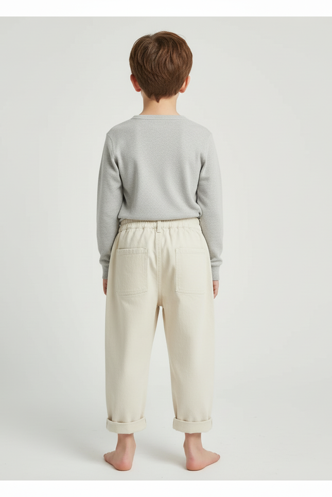 Pantalon Blanc Coton Ample Décontracté Garçon Printemps - Beige - vue 2