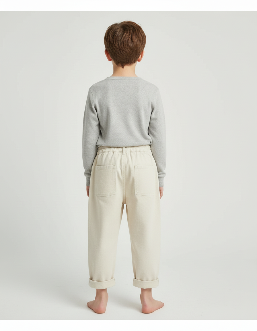 Pantalon Blanc Coton Ample Décontracté Garçon Printemps - Beige - vue 2