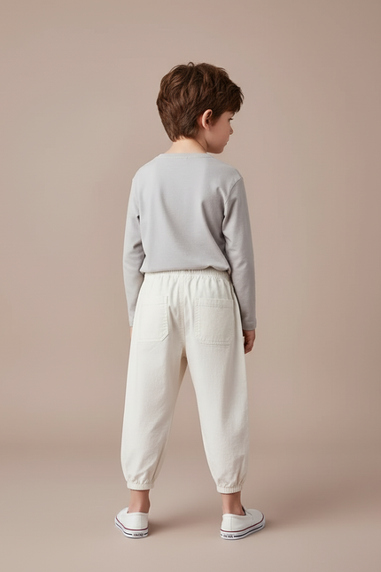 Pantalon Blanc Coton Ample Enfant Requin Mignon - Beige - vue 2