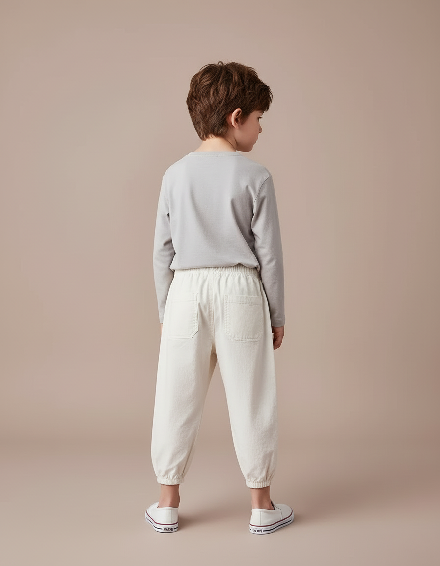 Pantalon Blanc Coton Ample Enfant Requin Mignon - Beige - vue 2