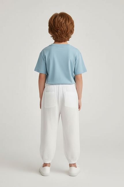 Pantalon Blanc Gaze Coton Décontracté Ample Enfant - vue 2