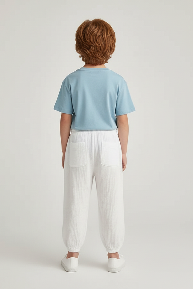 Pantalon Blanc Gaze Coton Décontracté Ample Enfant - vue 2