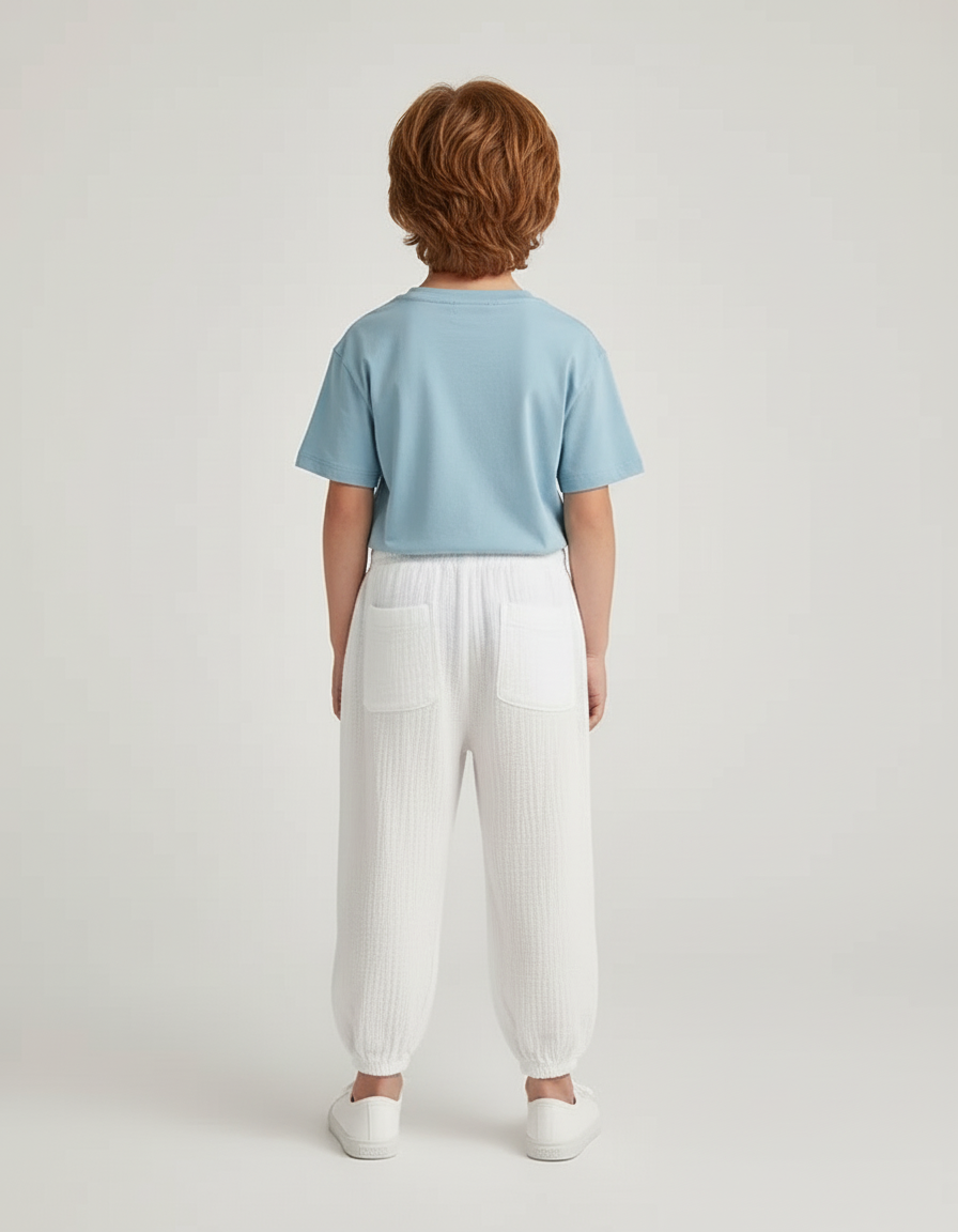 Pantalon Blanc Gaze Coton Décontracté Ample Enfant - vue 2