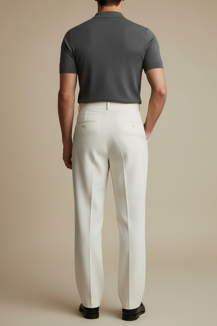 Pantalon Blanc Plissé Ample Homme Élégant Formel - Laine - vue 2