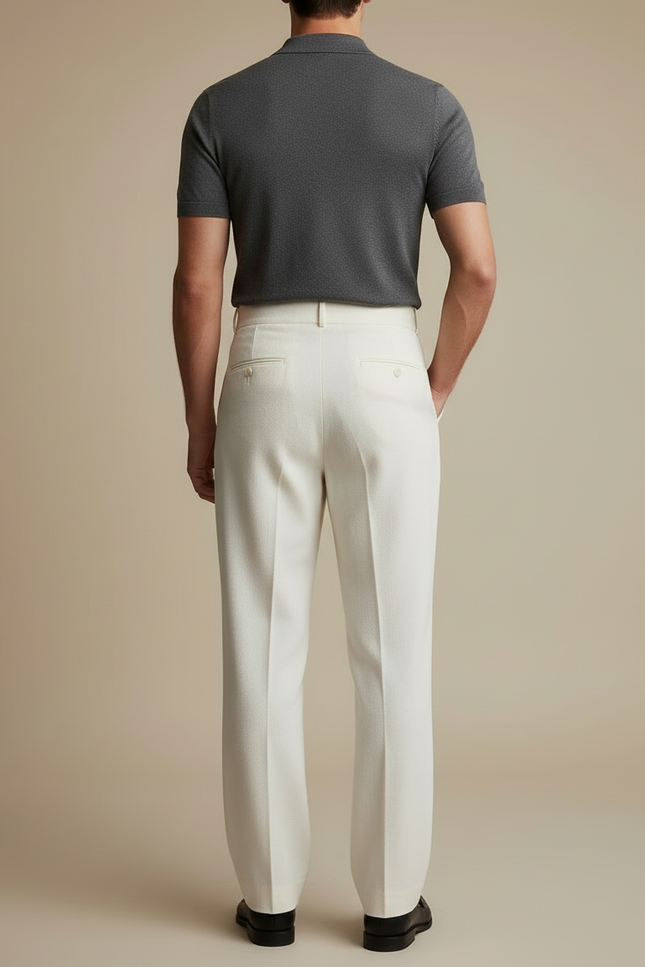Pantalon Blanc Plissé Ample Homme Élégant Formel - Laine - vue 2