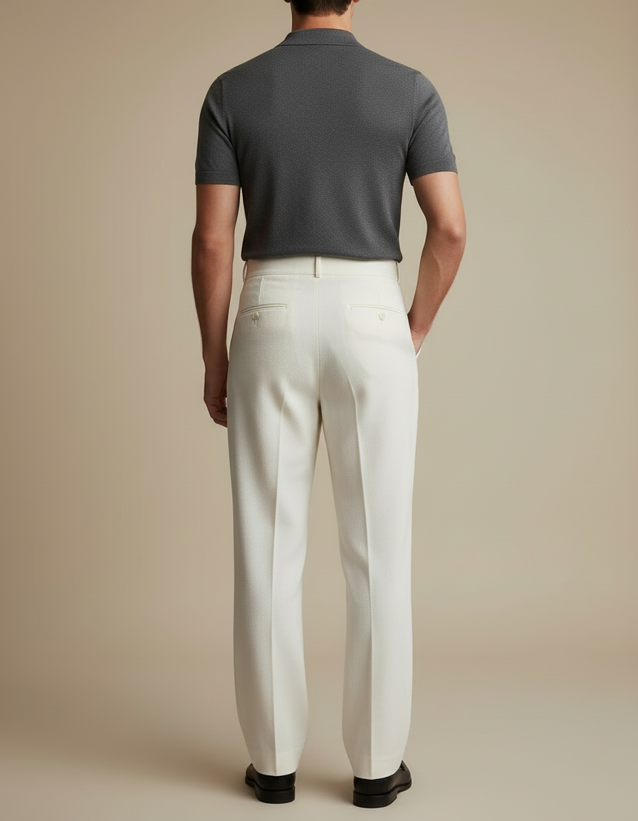 Pantalon Blanc Plissé Ample Homme Élégant Formel - Laine - vue 2