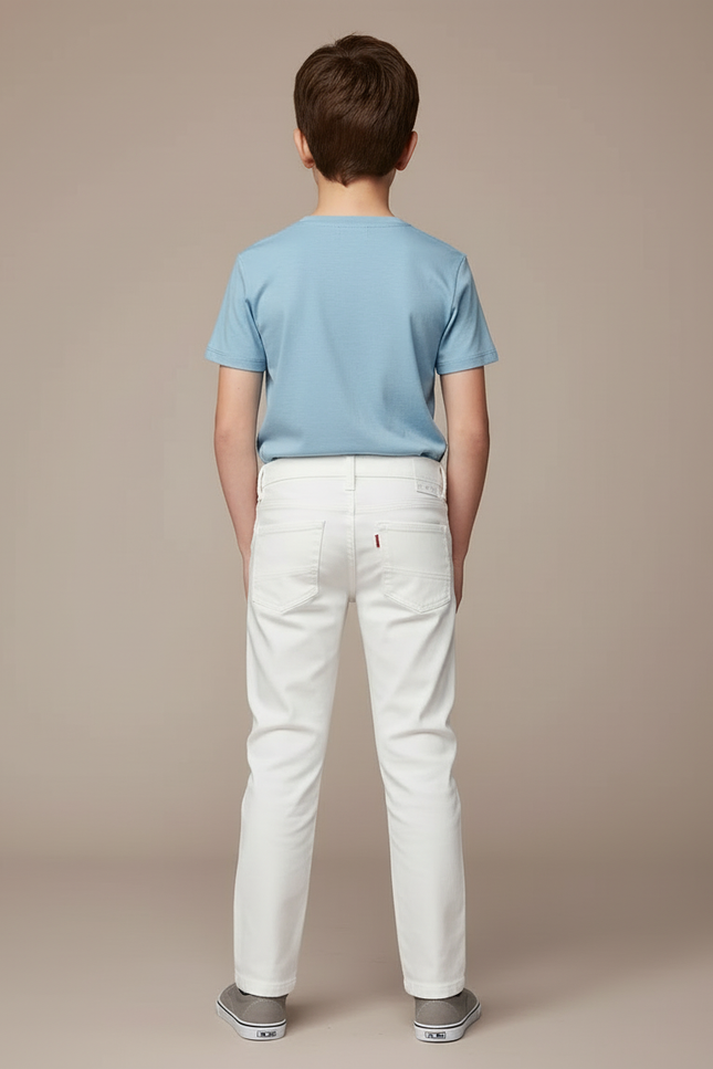 Pantalon Blanc Enfant Droit Coton Décontracté - vue 2