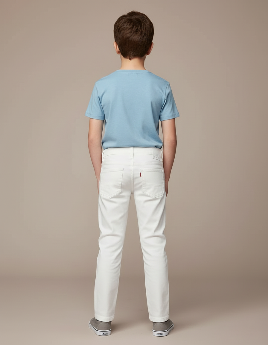 Pantalon Blanc Enfant Droit Coton Décontracté - vue 2