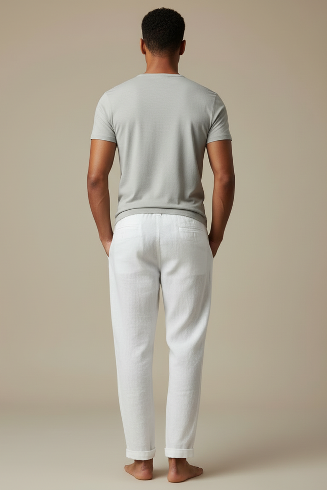 Pantalon Blanc Homme Lin Décontracté Ample - vue 2