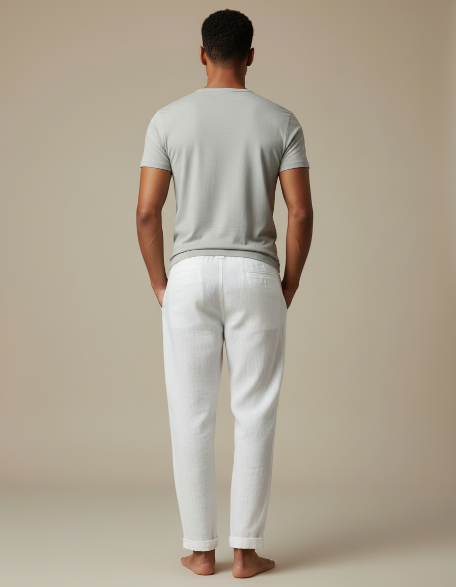 Pantalon Blanc Homme Lin Décontracté Ample - vue 2