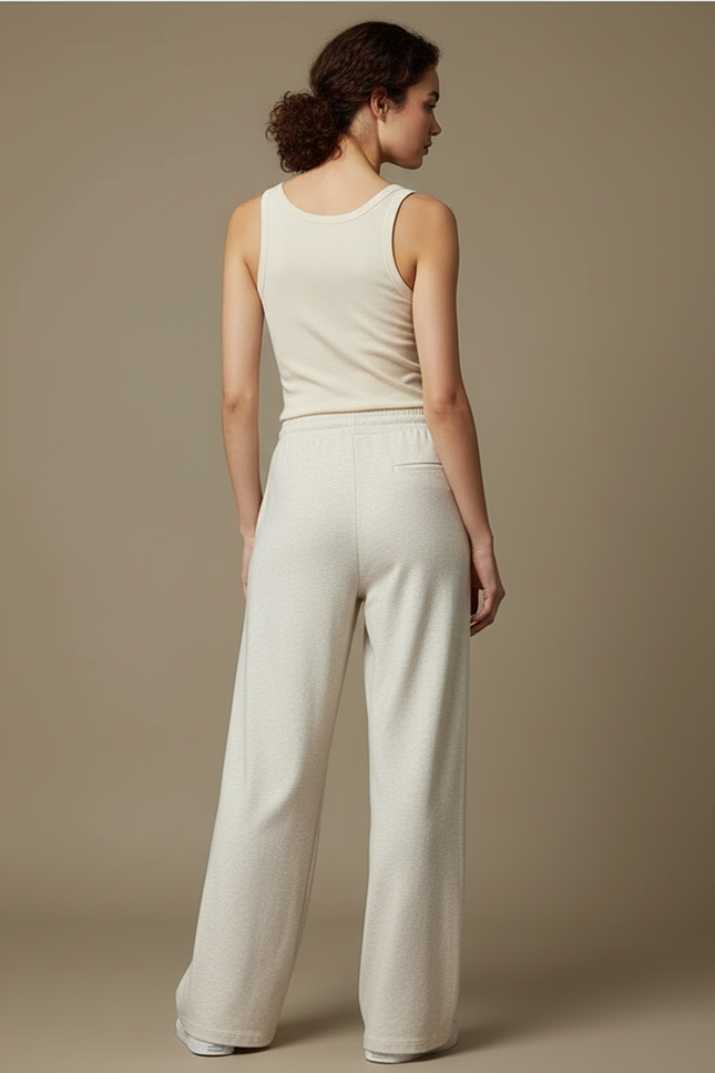 Pantalon Blanc Ample Molletonné Confortable Cordon Décontracté - Beige - vue 2